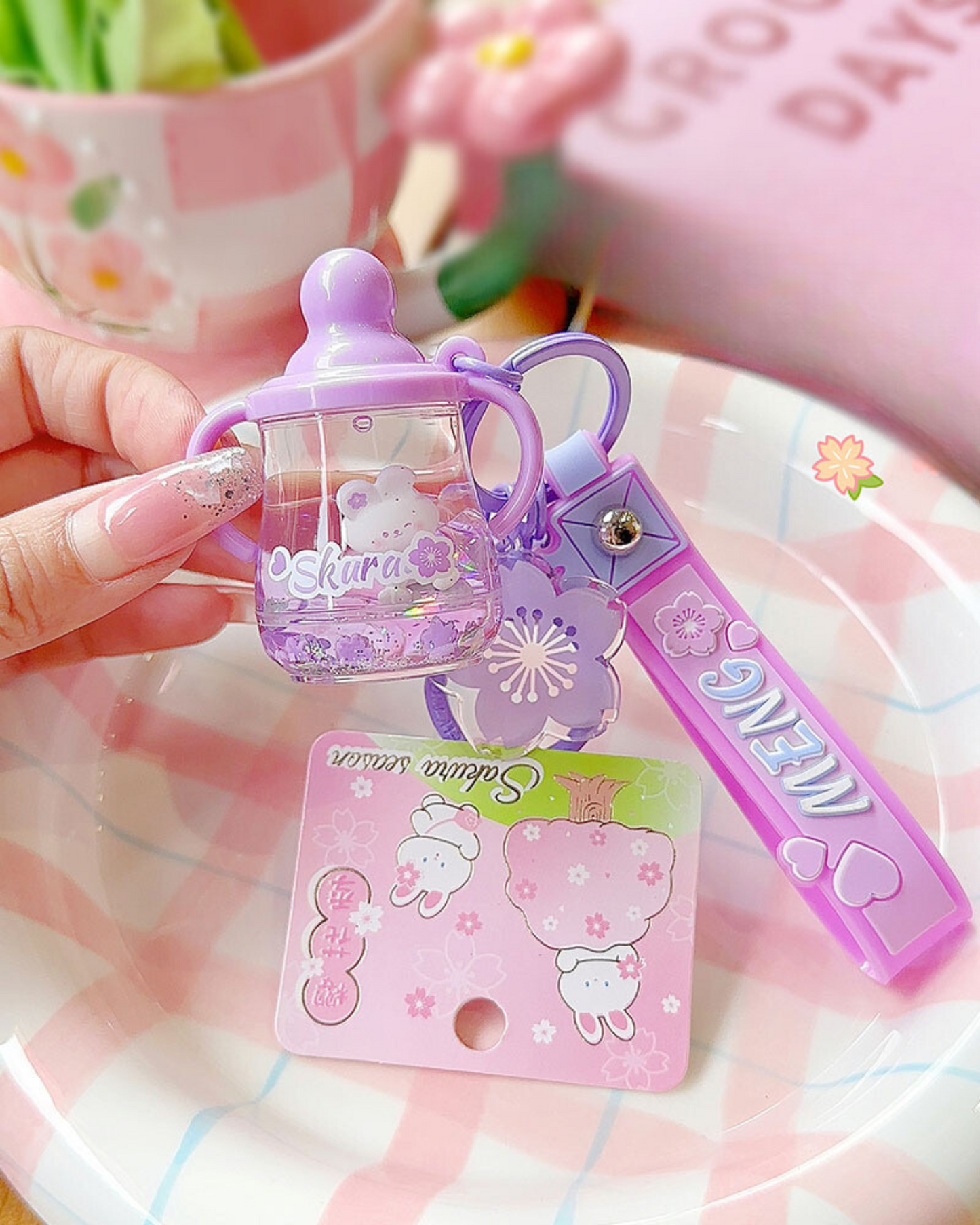 Kawaii Baby Bottle Bunny Liquid Keychains