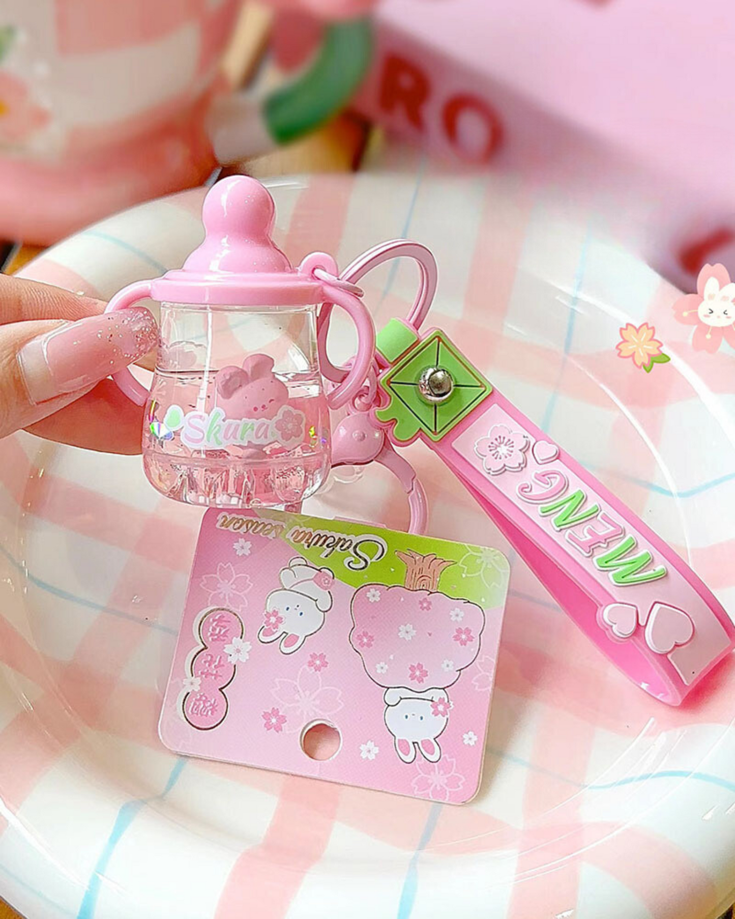 Kawaii Baby Bottle Bunny Liquid Keychains