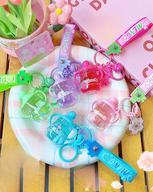 Kawaii Baby Bottle Bunny Liquid Keychains