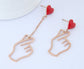 Korean Finger Heart Asymmetrical Earrings