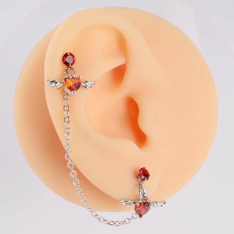 Winged Heart Double Helix Chain Earring