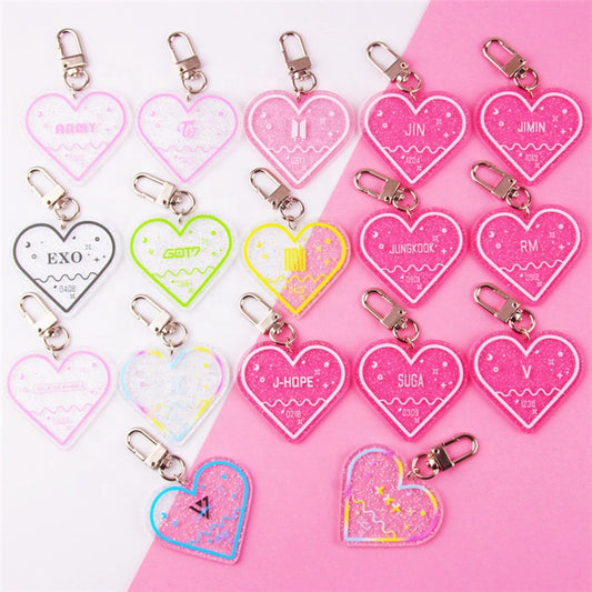 KPOP Glitter Heart Keychains - BTS, Army, EXO, Twice