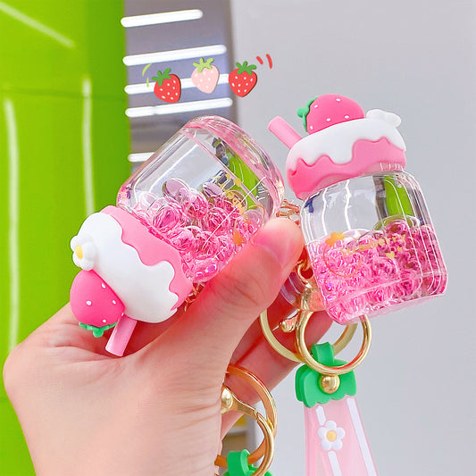 Kawaii Strawberry Boba Cup Keychain