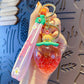 Kawaii Strawberry Boba Bear and Bunny Liquid Keychains
