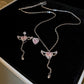 Pink Gem Heart Necklace with Moveable Wings