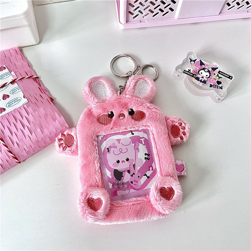Kawaii Pink Bunny KPOP Photocard Holder Keychain