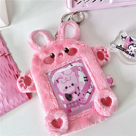 Kawaii Pink Bunny KPOP Photocard Holder Keychain