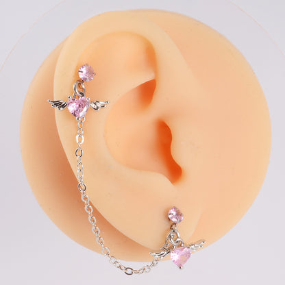Winged Heart Double Helix Chain Earring