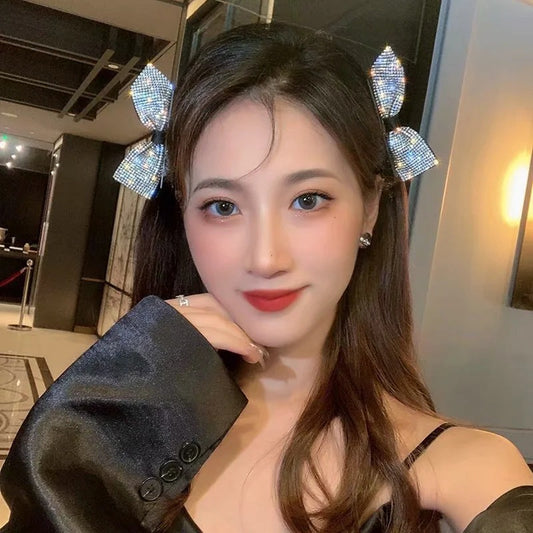 Korean Rhinestone Barrette Hair Bows (Pair of 2)